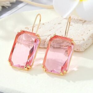 Pink and Gold Glass Hook Earrings